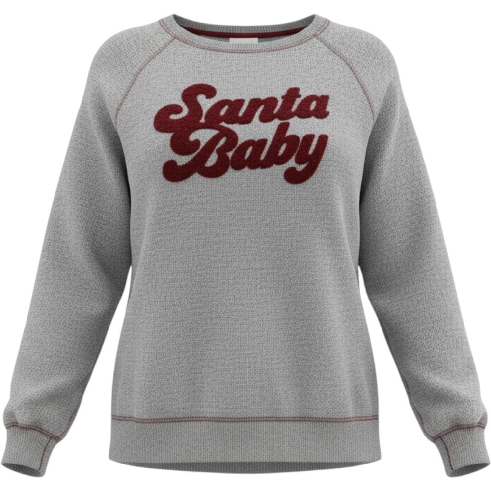 Royce Brand Santa Baby Grey Chenille Graphic Long Sleeve Pullover Top XL